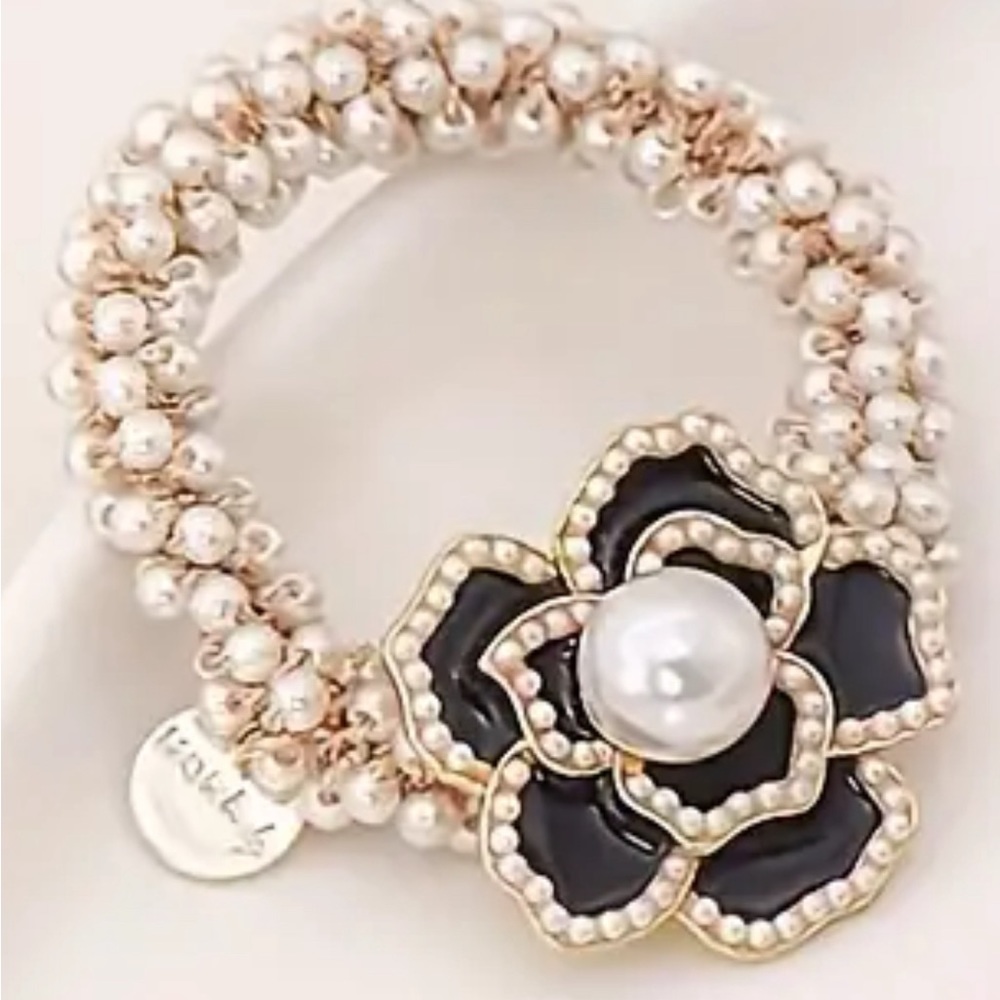 Stylish Camellia Floral Hair Tie with Faux Pearls